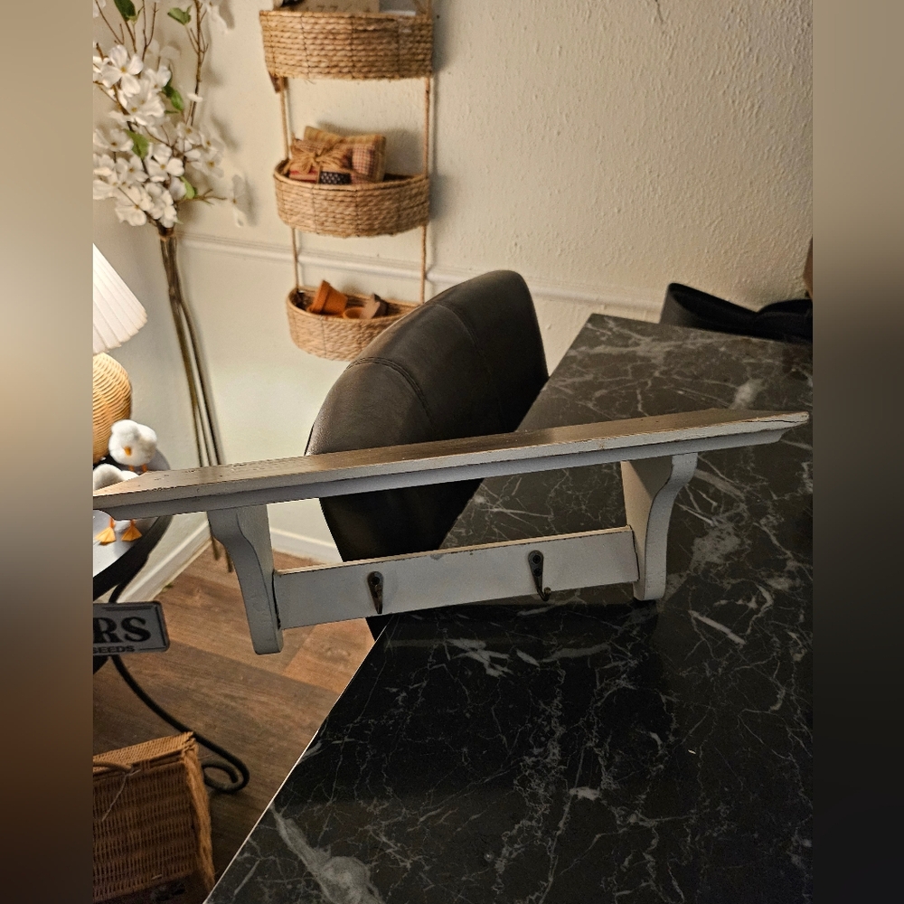 Gray Wall Shelf with Hooks